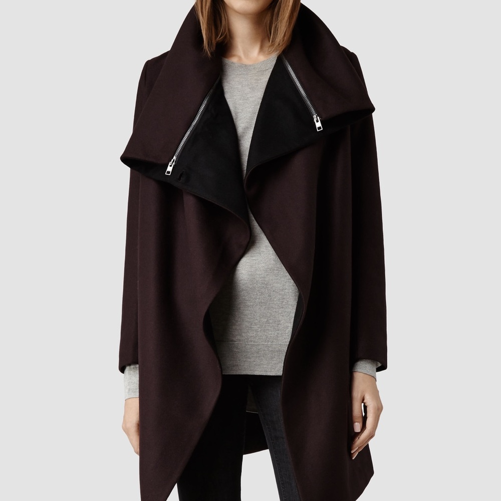 AllSaints Womens Jax Burgundy Coat US/UK 8/12